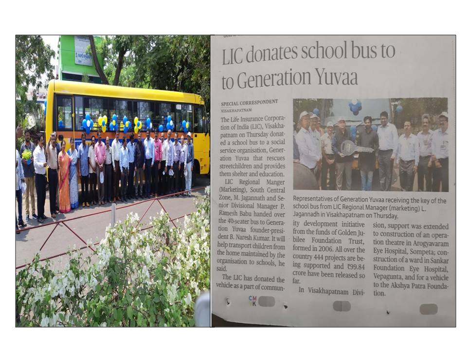School Bus to Generation Yuvaa (Welfare Society) , Visakhapatnam